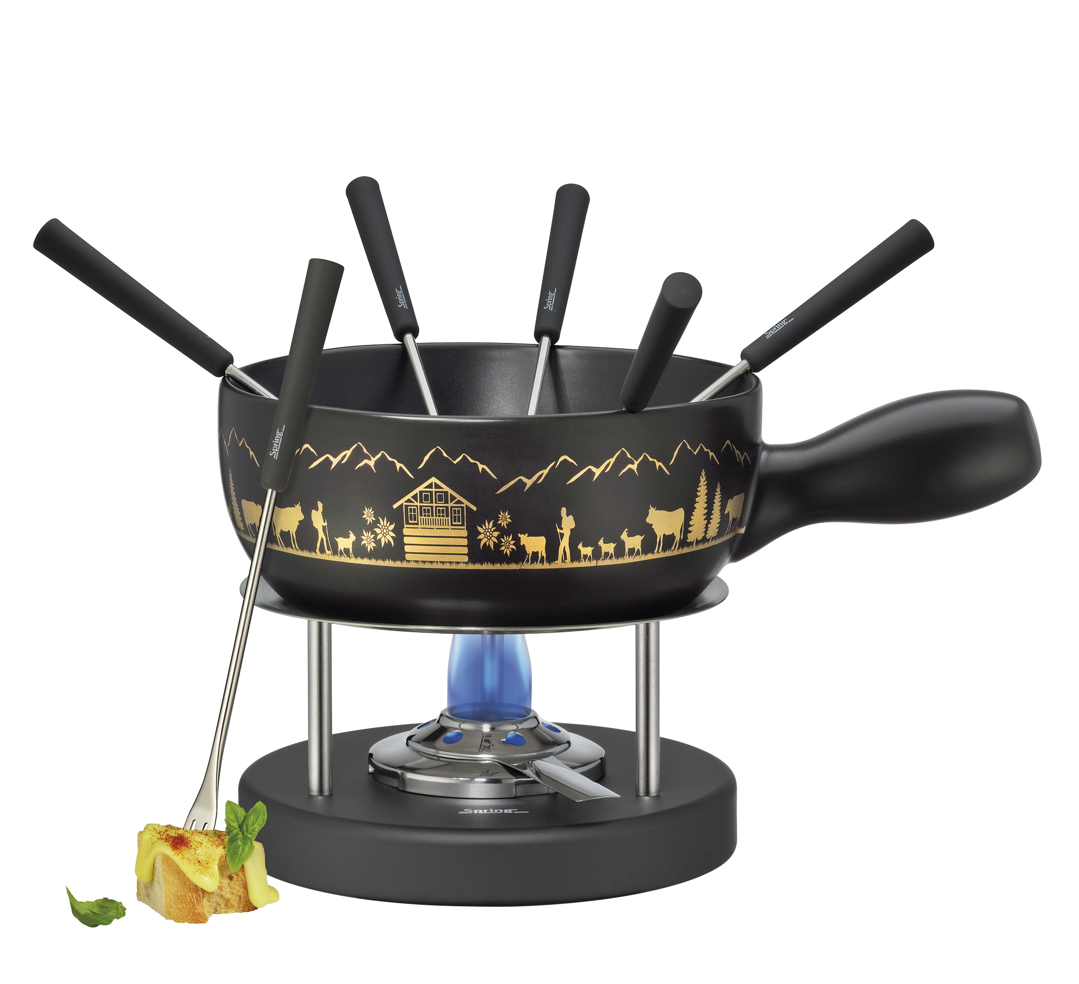 FONDUE - Käsefondue-Garnitur MONTANA schwarz/gold 22 cm