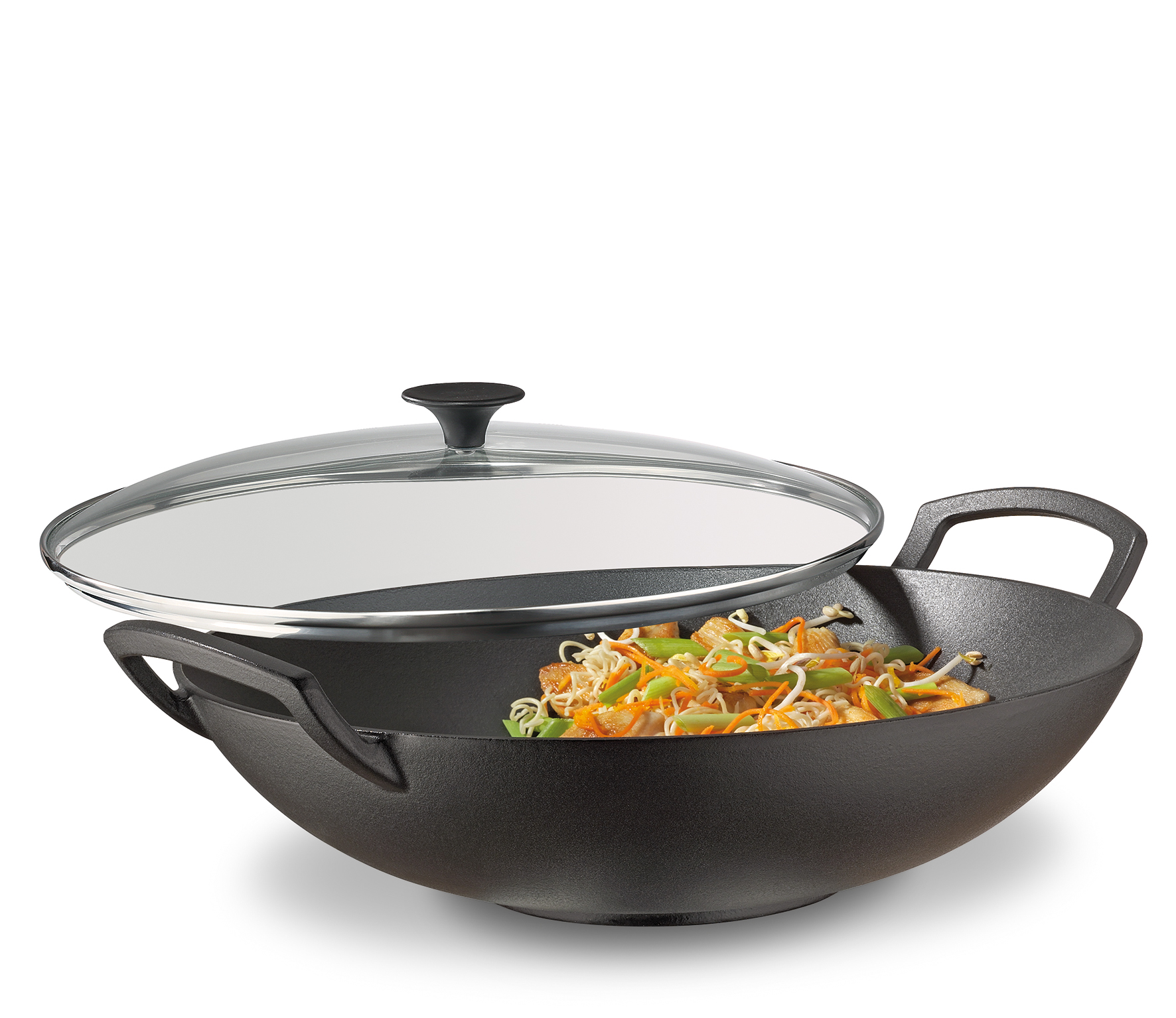 WOK - Wok-Set, Gusseisen, mit Glasdeckel, 35 cm